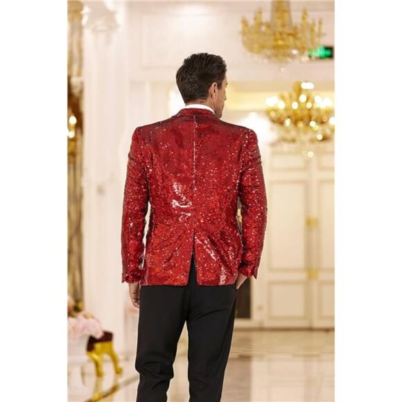Mens Sequin Blazer Tuxedo Party Prom Wedding Tuxedo One Button Jacket - Picture 4 of 6